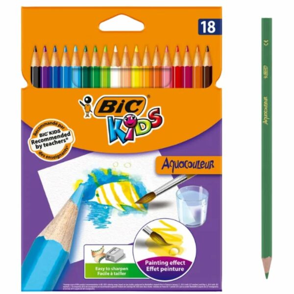 BIC Kids Aquacolour Σετ 18 Ακουαρέλας Ξυλομπογιές με Πλούσια Κάλυψη & Εξαγωνικό Σώμα