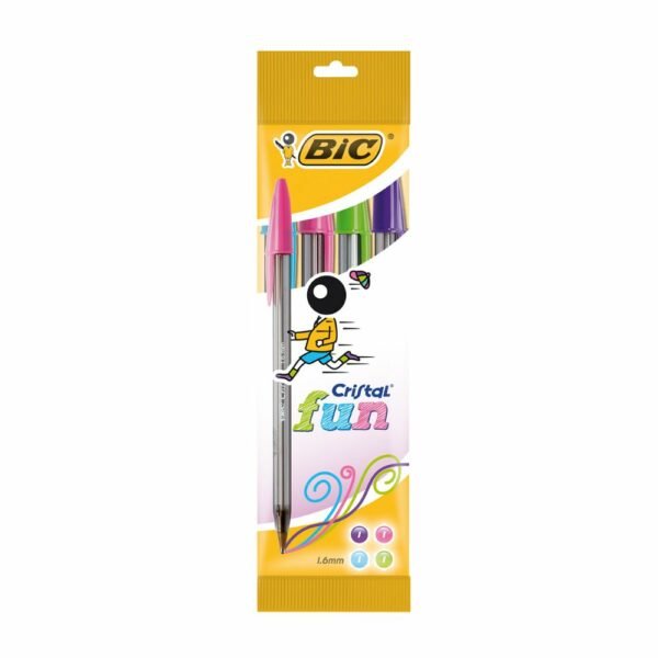 BIC Cristal Fun Σετ 4 Στυλό με Ζωντανά Χρώματα, Μεγάλη Μύτη 1,6mm για Έντονη Γραφή