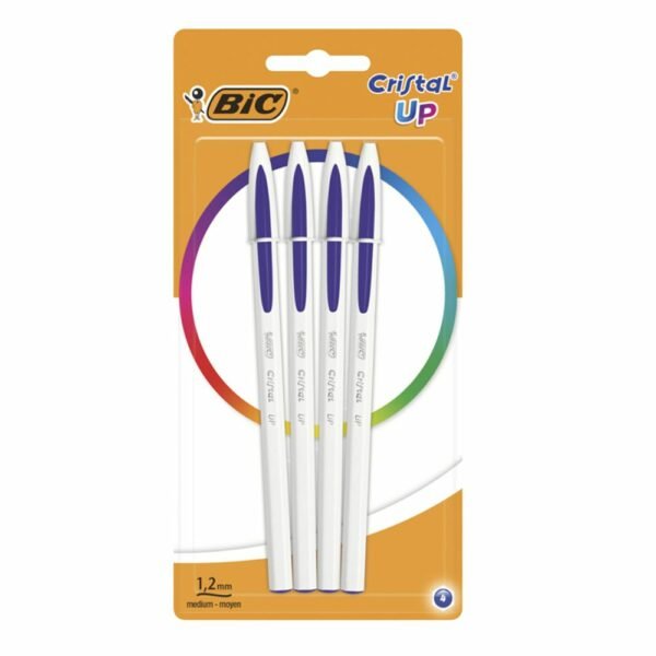 BIC Cristal Up Σετ 4 Στυλό Μπλε 1,2mm για Απαλή Γραφή με Κομψό Λευκό Σκελετό