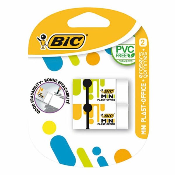 BIC Plast Office Mini Σετ 2 Μίνι Γόμες χωρίς PVC με Προστατευτική Χάρτινη Θήκη