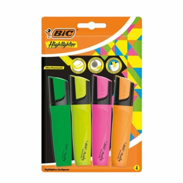BIC Marking Highlighter Flat Σετ 4 Υπογραμμιστές με Διπλή Μύτη & Πλακέ Σχεδιασμό