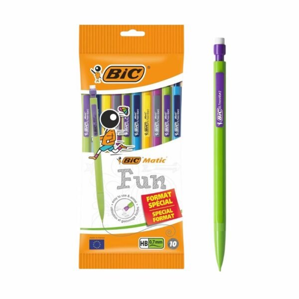 BIC Matic Fun Μηχανικά Μολύβια 0.7 mm με Ανταλλακτικά και Γόμα, Σετ 10 Χρωματιστών Τεμαχίων