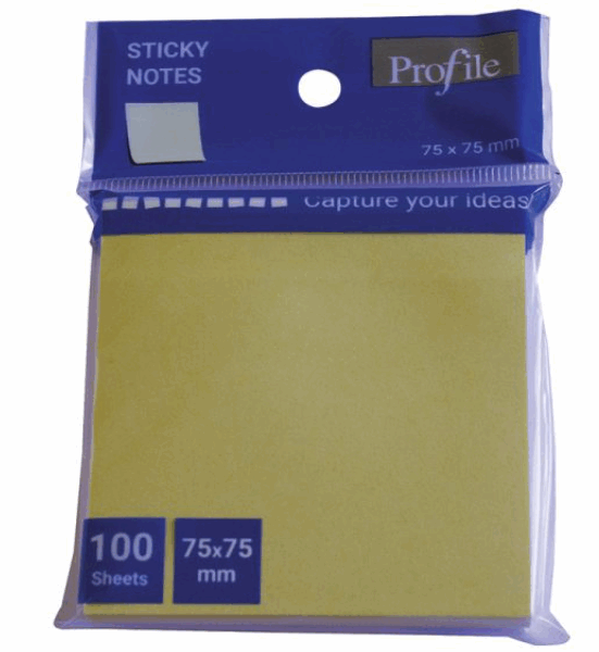 PROFILE Κίτρινα Αυτοκόλλητα Σημειωματάκια 75x75mm, 100 Φύλλα