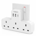 Tessan 3-Gang plug Through UK Charger 2 USB A USB C 13A TS-223-C