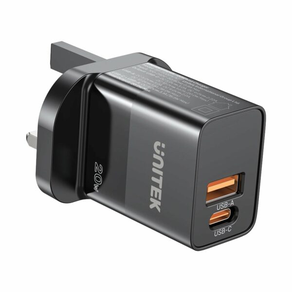 Unitek Charge Wall 20W USB-C PD & QC 3.0 UK Black P1124ABK