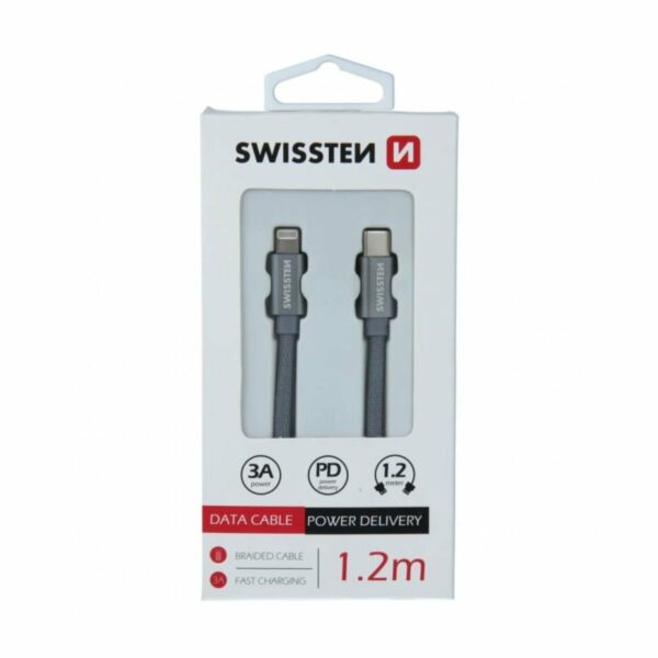 Swissten USB-C σε Lightning Braided Καλώδιο με Power Delivery (PD) 3A 1.2m 71525203 Γκρι