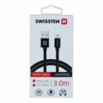 Swissten USB-A σε Lightning Braided Καλώδιο 3A με Μεταλλικούς Συνδέσμους 3m 71527600 Μαύρο
