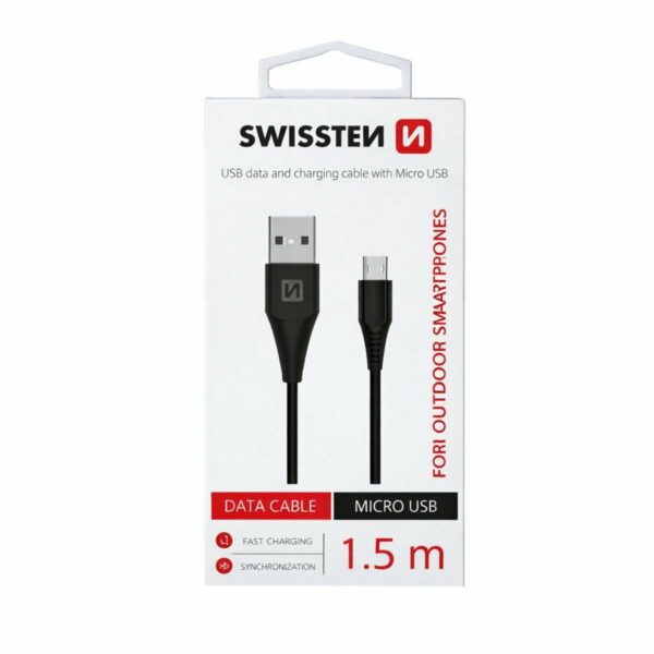 Swissten USB-A σε Micro USB Καλώδιο 9mm Extended Connector 1.5m 71504303 Μαύρο