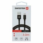 Swissten USB-A σε USB-C Braided Καλώδιο 3A με Μεταλλικούς Συνδέσμους 3m 71527900 Μαύρο