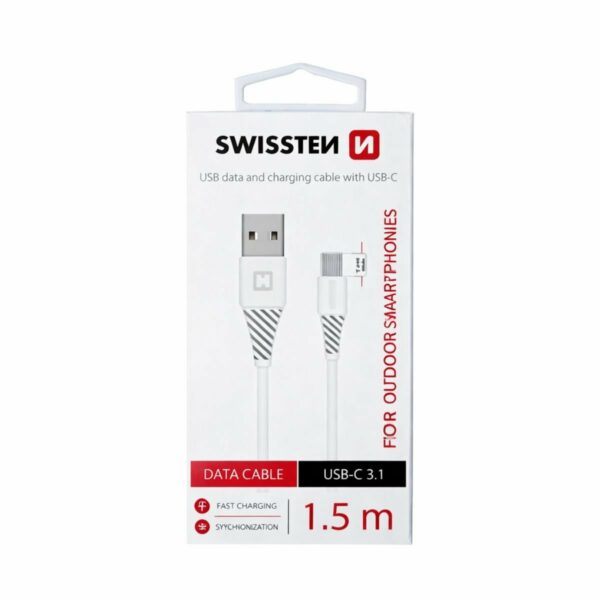 Swissten USB-A σε USB-C 3.1 TPU Καλώδιο με Μακρύ Connector 9mm 1.5m 71504402 Άσπρο