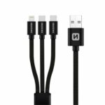 Swissten Textile 3σε1 Καλώδιο Φόρτισης με Lightning & 2x USB-C 1.2m 72501103 Μαύρο - Image 2