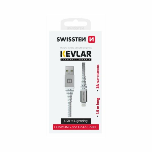 Swissten KEVLAR Καλώδιο USB σε Lightning 3A Fast Charging Extra Durable 1.5m 71541012 Άσπρο