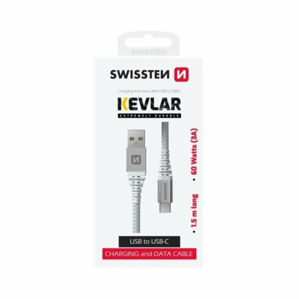 Swissten KEVLAR Καλώδιο USB-A σε USB-C 60W (3A) Extra Durable 1.5m 71541011 Άσπρο