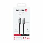 Swissten TEXTILE II Καλώδιο USB-C σε USB-C 60W (3A) με Aluminum Shell 1.5m 71528203 Μαύρο