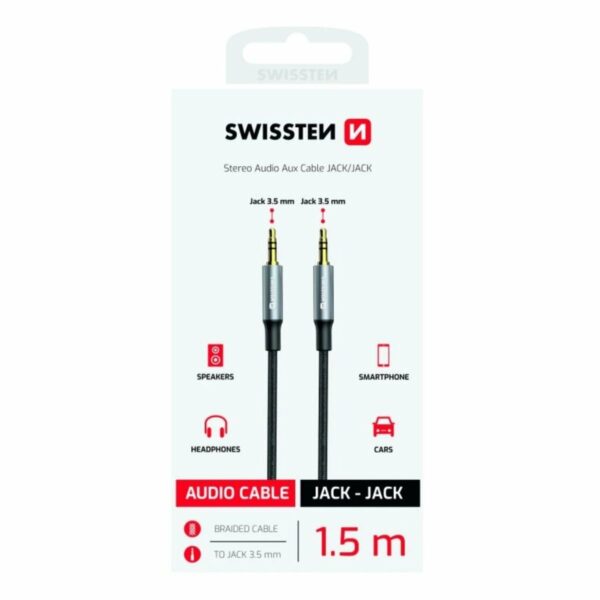 Swissten Stereo Audio AUX Καλώδιο Jack 3.5mm σε Jack 3.5mm Braided 1.5m 73501215 Μαύρο
