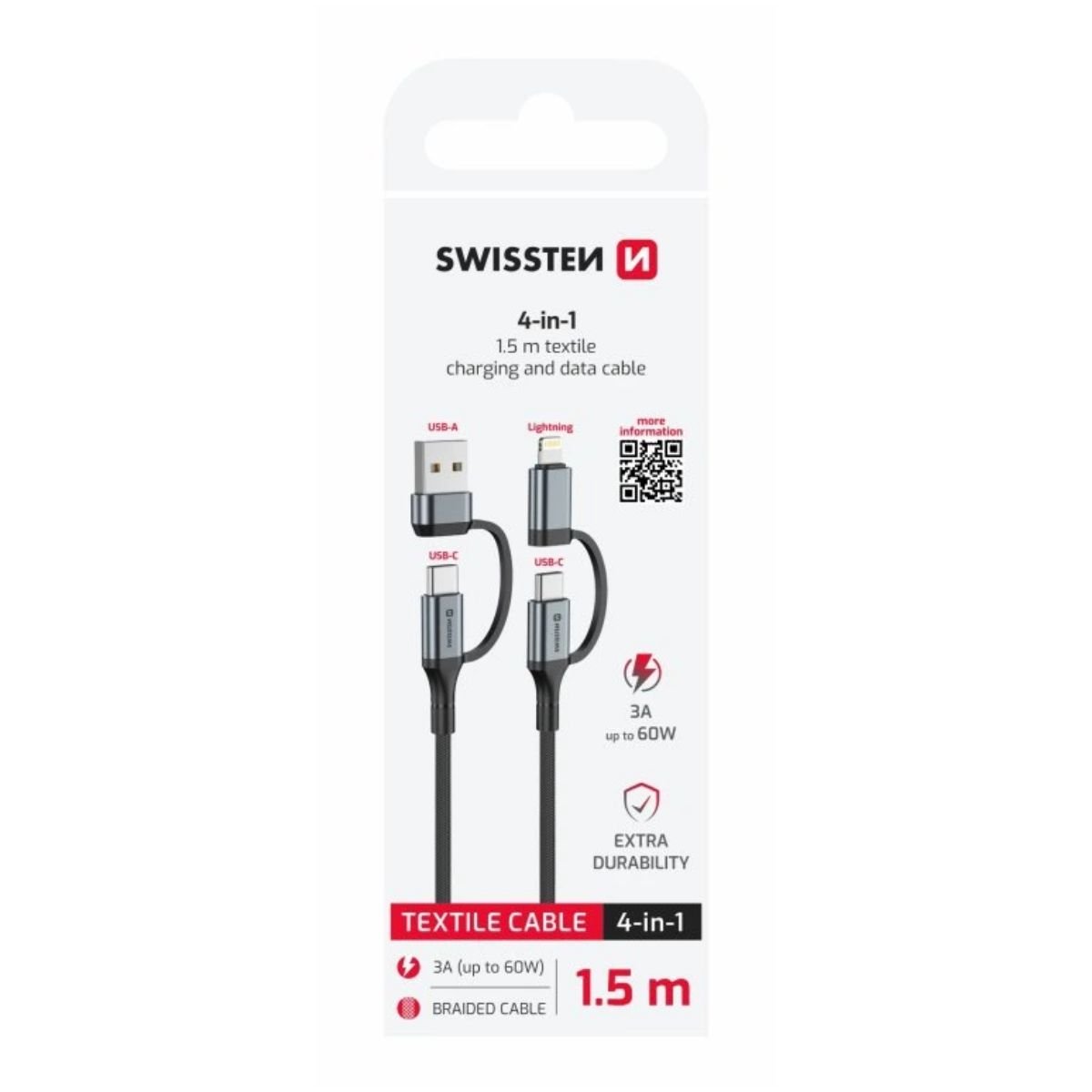 swissten-textile-data-cable-4in1-3a-15m-bl-2 Swissten 4in1 Braided Καλώδιο Δεδομένων & Φόρτισης 3A 1.5m 74501102 - Image 1