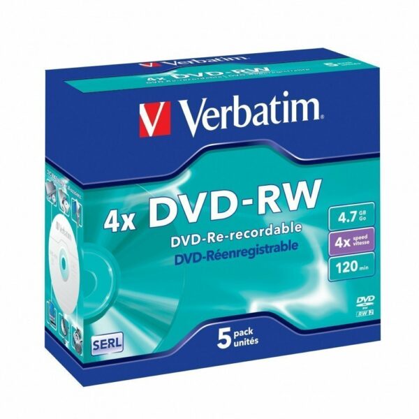 Verbatim DVD-RW 4.7GB 4X 5-Pack Jewel Case Matt Silver 43285