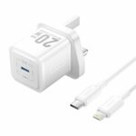 Vention Charger Wall GaN 20W 1xUSBC UK+Lightning Cable White FEPW0