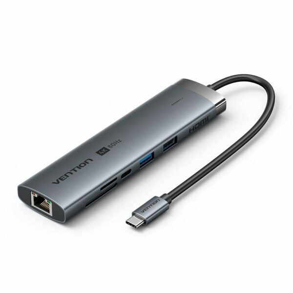 Vention HUB USB-C 1xUSB-C 3.2/USBA3.0/USBA2.0/HDMI 4K60Hz/RJ45/SD/3.5mm/PD TGVHB