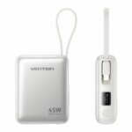 Vention Powerbank 10000mAh 45W Built-in USB-C & Lightning Cables FKMN0 Beige - Image 2