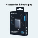 Vention Powerbank 10000mAh 45W Built-in USB-C & Lightning Cables FKMH0 Grey - Image 3