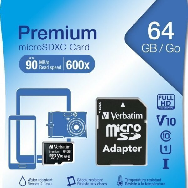 Verbatim Micro SD Card+Adapter Class10 U1 64GB