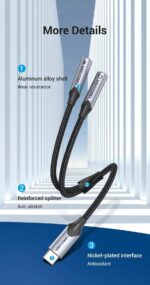 Vention USB-C to 2×3.5mm TRS Cable Adaptor 0.3m BGPHY - Image 5
