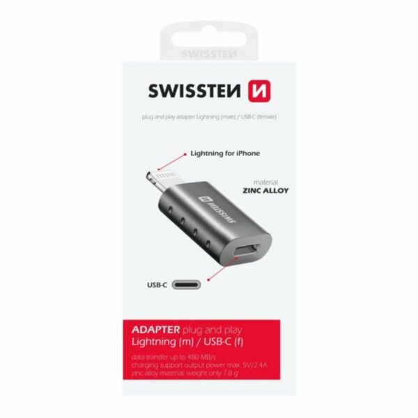 SWISSTEN OTG Adapter Lightning σε USB-C με Υποστήριξη Μεταφοράς Δεδομένων & Φόρτισης 55500400