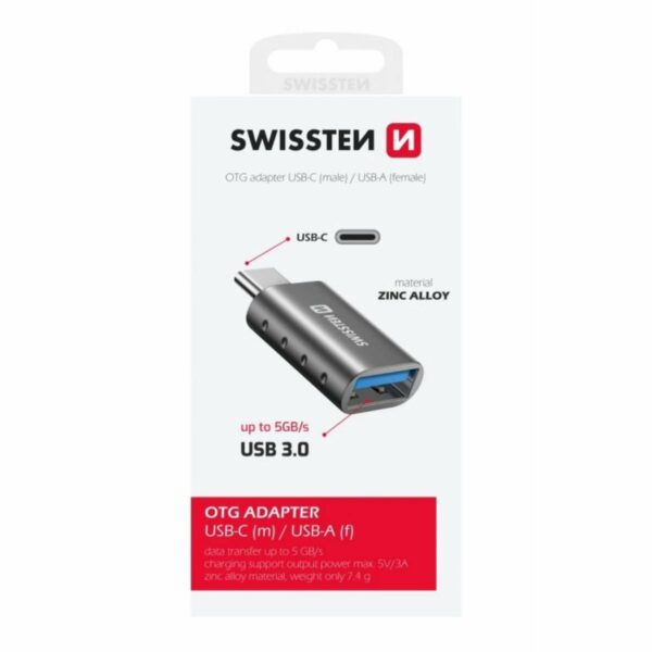 SWISSTEN OTG Adapter USB-C σε USB-A με Υποστήριξη Μεταφοράς Δεδομένων Υψηλής Ταχύτητας 55500100